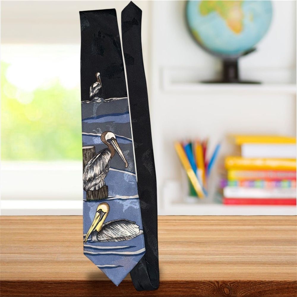 Animal Tracks Pelican Necktie Teacher Back to School Bird Print Men’s Tie